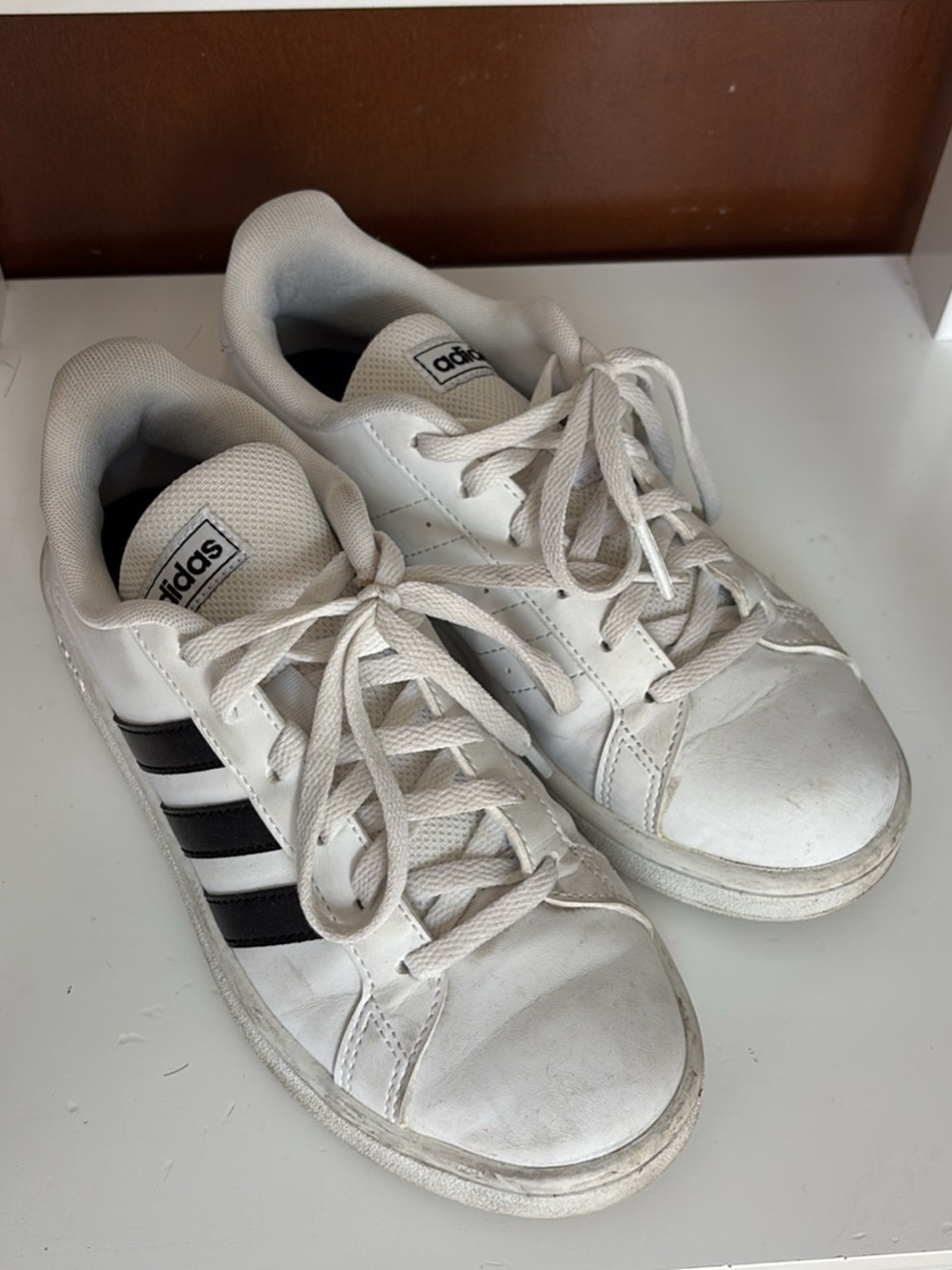 adidas Grand Court White Sneakers with Black Stripes